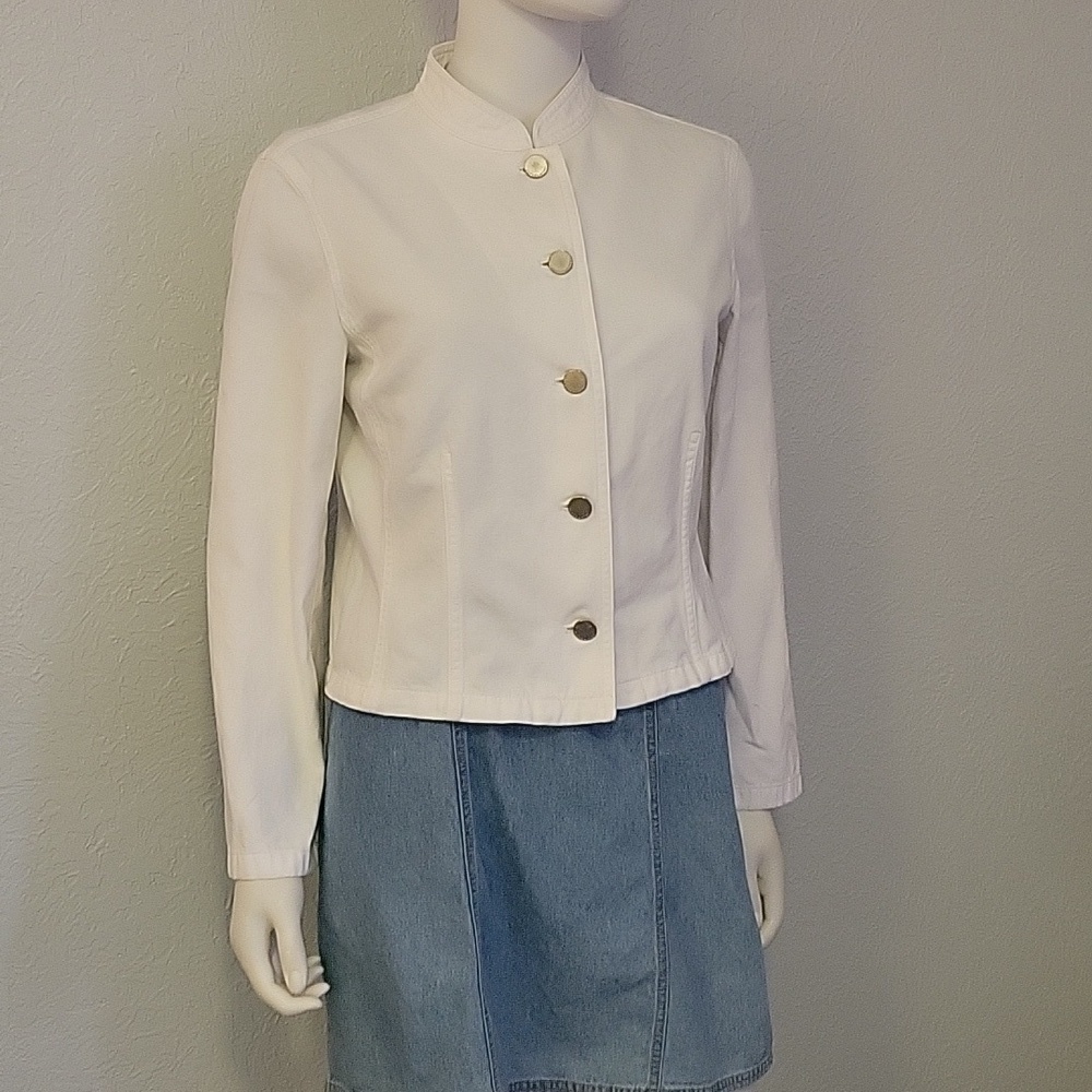VTG Jones New York Country White Denim Jean Jacket Petite 12 - Picture 2 of 12